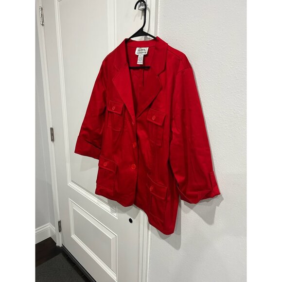 Linea By Louis Dell'Olio Button Front Utility Blazer Jacket Red Sz XL Workwear - Picture 3 of 9